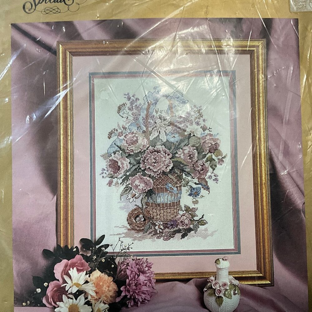 Candamar Designs  50627 Counted Cross Stitch Kit: Basket Bouquet Floral Design